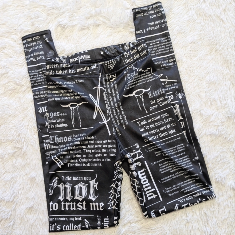 Blackmilk Game of Thrones Littlefinger Quotes HWMF Statement Leggings Size Small - Picture 3 of 15